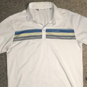 Travis Matthew White Striped Polo Mens Sz M EUC